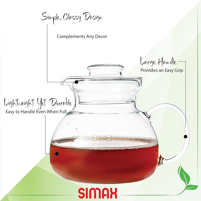 Simax Glass Teapot For Stovetop, Glass Tea Kettle For Stove Top, Tea Pots For Stove Top, Stovetop & Microwave Safe Kettles, Clear Glass Tea Pot With Spout for Tea Party, 1.5 Quart/ 6 Cup Teapots