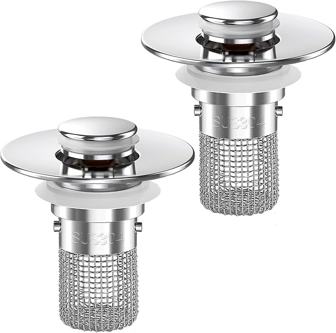 Sink Stopper Hair Catcher, Pop-up Sink Drain Strainer with Removable Stainless Steel Strainer Basket Hair Catcher, Bathroom Sink Strainer for Bathroom Sink Stopper Replacement