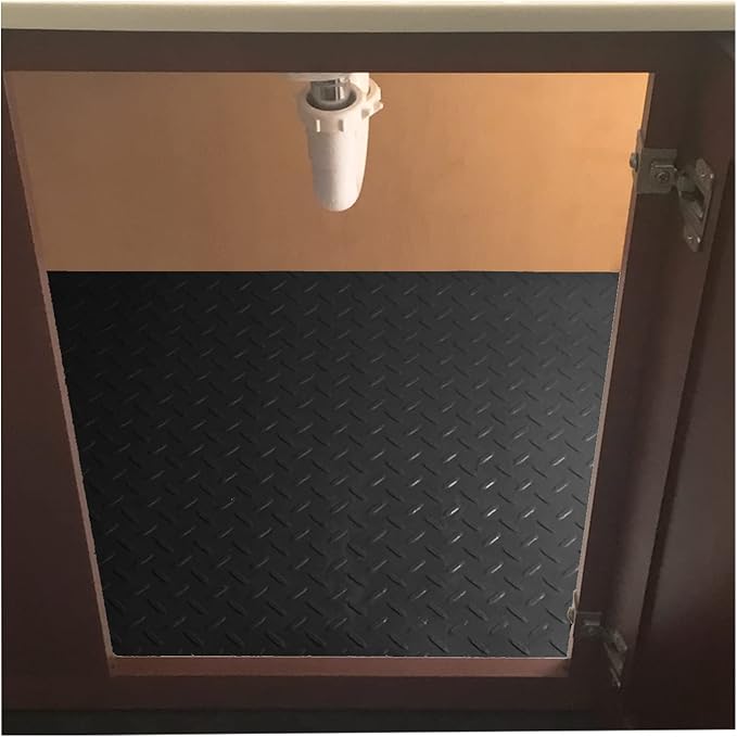RESILIA Premium Under The Sink Mat- Large Universal Size, Cut to Fit Cabinets, Shelf & Drawer Liners, Thick Plastic Diamond Plate Surface, 24 x 48 inches, Black, Made in The USA