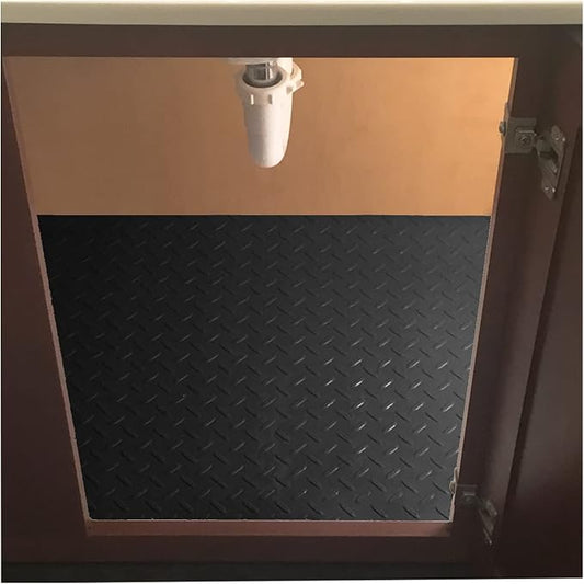 RESILIA Premium Under The Sink Mat- Large Universal Size, Cut to Fit Cabinets, Shelf & Drawer Liners, Thick Plastic Diamond Plate Surface, 24 x 48 inches, Black, Made in The USA