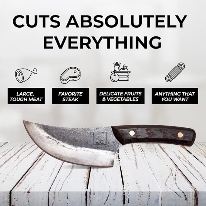COOLINA Altomino Handmade Butcher Knife, 5.7-in Manganese Steel Blade, Hand-forged Chinese Knife for Meat and Deboning