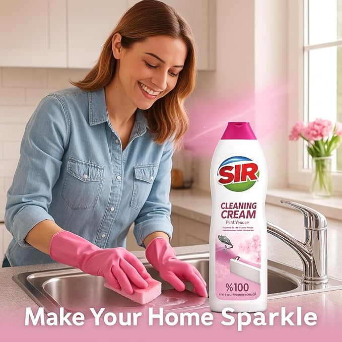 Tribello Multipurpose Surface Cleaner Cream for Kitchen & Bathroom, 100% Dirt Removal with Natural Cleaning Particles - Large 735ML / 25OZ (Pink Flowers)