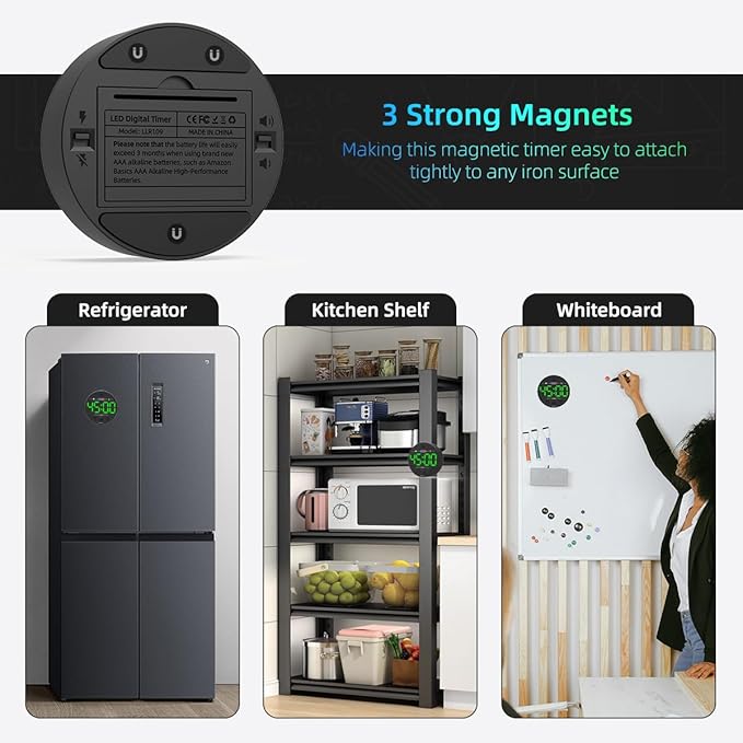 Large LED Digital Timer, Magnetic Countdown Loud Timer for Kitchen Cooking, Classroom Whiteboard, Kids, Toddler, Game, Productivity, Focus, Work, Task, Office, Meeting – Small, Simple, Visual, Green