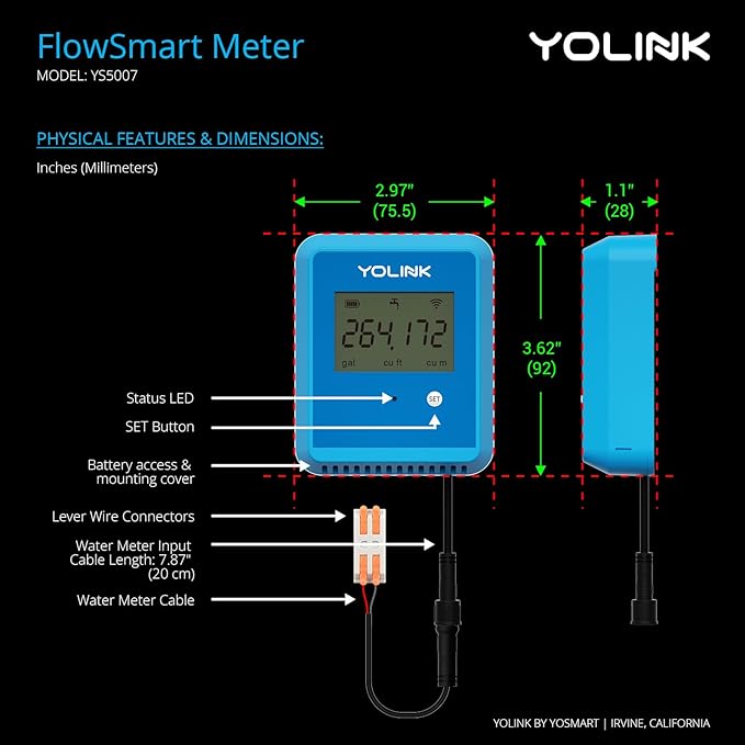 YoLink FlowSmart NSF Water Meter, Smart Water Usage Monitor and Water Leak Detection: 2 Inch Advanced Smart Home Water Meter, Hub Included