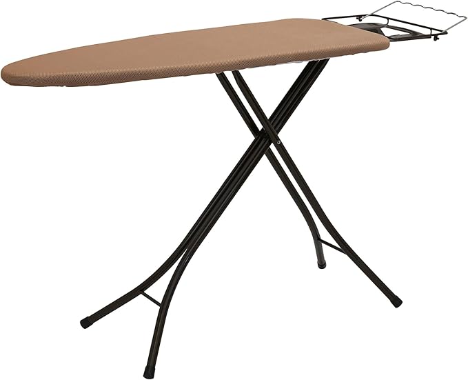 Household Essentials Mega Wide Top Ironing Board, 4-Legs, Steel Top Ironing Board with Fixed Iron Rest, FiberTech Cover and Fiber Pad, Scorch and Stain Resistant, Antique Bronze Frame