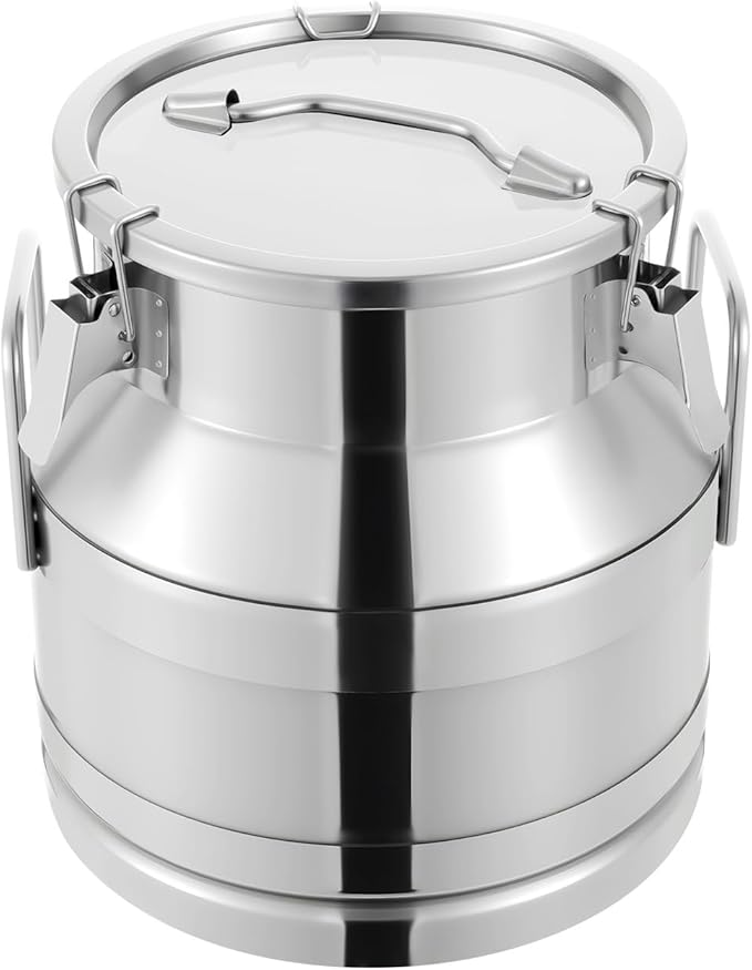 Milk Can Stainless Steel Containers with Lids Old Fashion Milk Jug Metal Bucket with Practical Handles, Sealed Bucket for Milk Water Wine Honey Oil Rice Tea Beans Grains (20L/5.28Gal)