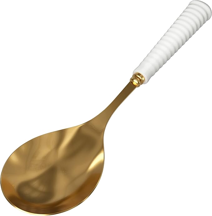 Portmeirion Sophie Conran White Serving Spoon - Stainless Steel Kitchen Utensil with Ceramic Ripple Handle, Elegant Cooking Tool for Pasta, Casseroles, Baking, Meal Prep & Dining Essentials