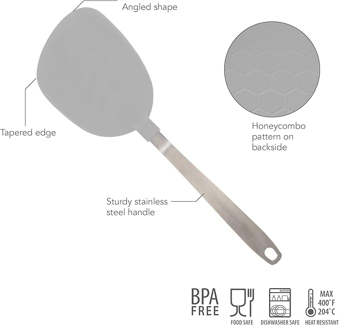 Tovolo Jumbo Nylon Flex Turner, Oversized Pancake Turner, Flexible Kitchen Spatula for Non-Stick Cookware, Scratch-Resistant Nylon Kitchen Utensil for Cooking & Flipping Eggs, Oyster Gray