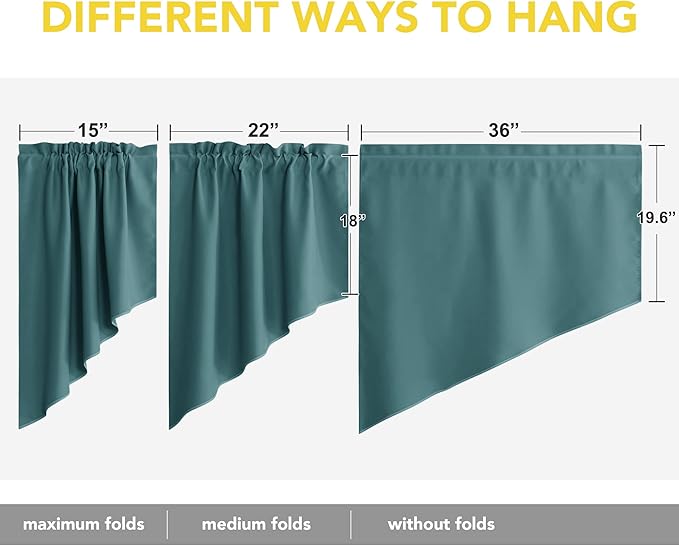 NICETOWN Swag Valance Blackout Kitchen Curtains - Scalloped Valance/Swags Home Decor Window Topper Treatments for Living Room/Home Office (2 PCs, 36 inches Wide Each, 36 inches Long, Sea Teal)