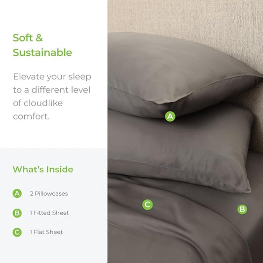 Cariloha Aloha Soft 4-Piece Sheet Set | Shade Gray | King | Made from 100% Viscose derived from Bamboo | Introductory Sheet Line