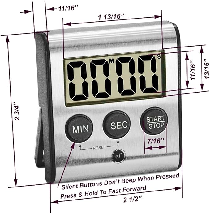 Elegant Digital Kitchen Timer, Stainless Steel Model eT-23, Super Strong Magnetic Back, Loud Alarm, Large Display, Auto Memory, Auto Shut-Off by eTradewinds