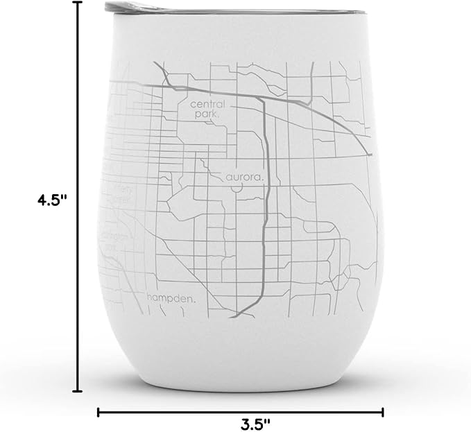 Well Told Engraved Denver Colorado Map Insulated Wine Tumbler, Etched Stainless Steel Wine Tumbler (12 oz, White) City Map Insulated Tumbler, Custom Insulated Tumbler, Outdoor Drinkware