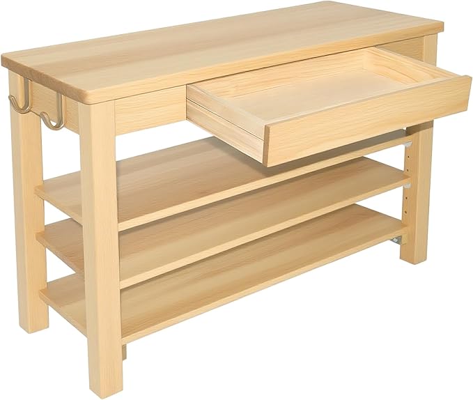 Shoe Storage Bench Wood Entryway: Shoe Rack Bench with Drawer 3-Tiers Height Adjustable,Rustic Wooden Organizer for Front Door Entrance Hallway Living Room,Mudrooms (Natural 3-Tiers, 31.5)