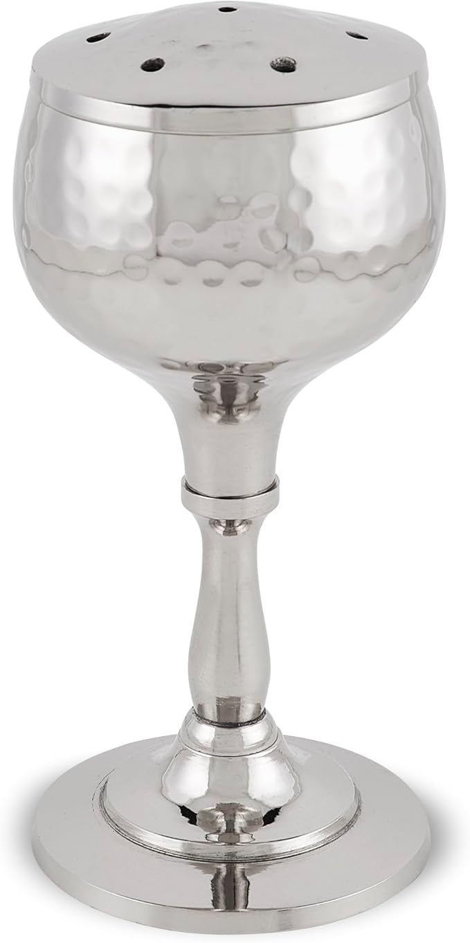 Zion Judaica Elegant Shabbos Havdalah Set Gift Boxed Hammered Metal High Polished Includes Kiddush Cup 5.5 oz Wine Goblet Tray Braided Havdualah Candle Holder Besamim Spice Box End of Shabbat Gift Set