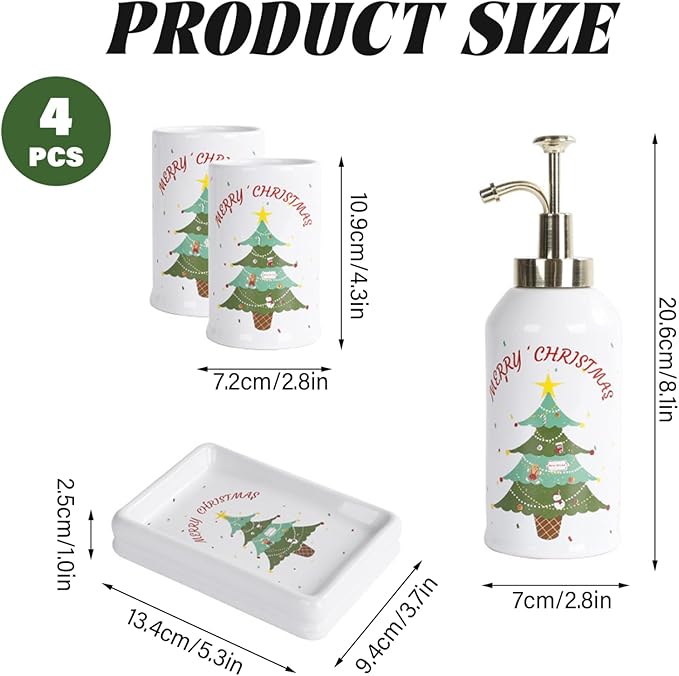 Christmas Bathroom Accessories Set Ceramic Christmas Soap Dispenser with Toothbrush Holder Tumbler Soap Dish for Bathroom Decor Home..