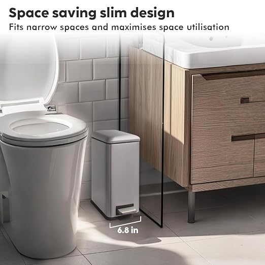 Bathroom Trash Can with Lid，10L/2.6 Gallon Garbage Can with Removable Inner Liner, Soft Close Step Trash can for Bathroom,Bedroom,Home Office (Grey)