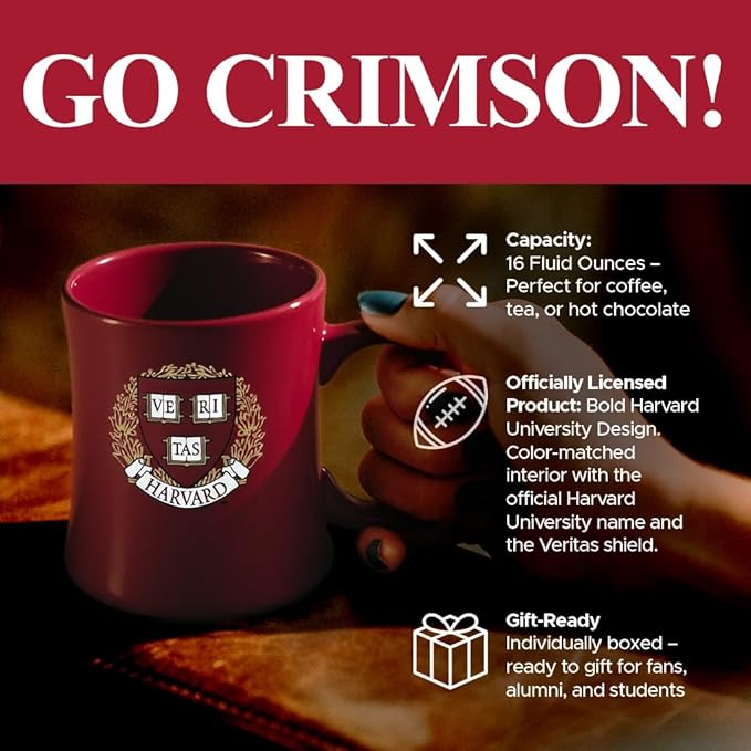 Harvard Crimson Ceramic 16oz Sculpted Mug – Official Team Logo Coffee Cup – Handwash Recommended – Individually Boxed