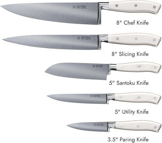 Yatoshi Knives Yatoshi Magnetic Kitchen Knife Block Set 6 Pcs White - Pro Kitchen Knife Set Ultra Sharp High Carbon Steel