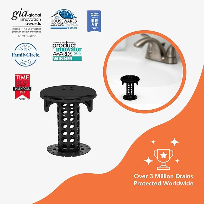 SinkShroom Hair Catcher, Matte Black Bathroom Sink Drain Protector, Hair Snare - Comes with 4 DrainShroom Toss Disposable Drain Snakes