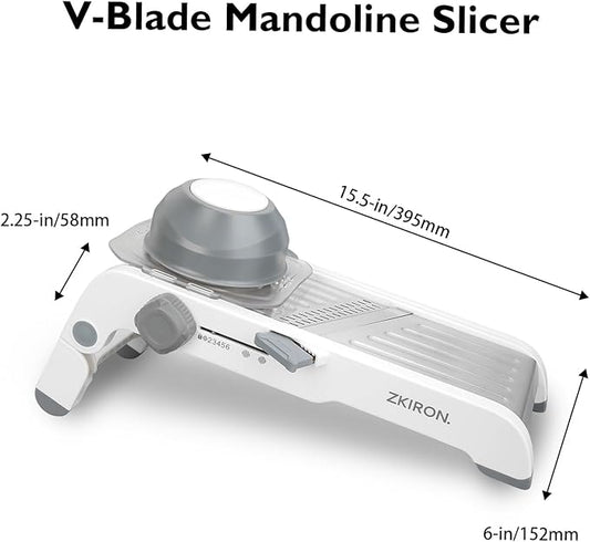 Adjustable Mandoline Slicer - Ultra-Sharp Stainless Steel Blades, Safe Hand Guard, Adjustable Thickness for Fast & Precise Slicing of Vegetables, Fruits & More (Gray)