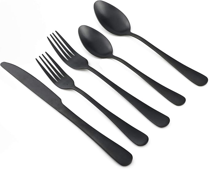 20-Piece Stainless Steel Flatware Set, Matte Finish Black, Service for 4