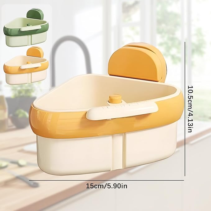 Suction Cup Sink Corner Rack,Sink Strainer Basket,Plastic Sink Storage Rack Holder,Triangle Sink Filter Basket,Corner Sink Trash Catcher for Food Waste (Green)