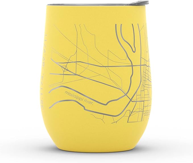 Well Told Engraved Memphis Tennessee Map Insulated Wine Tumbler, Etched Stainless Steel Cup (12 oz, Sunrise Yellow) City Map Insulated Tumbler, Custom Insulated Tumbler, Outdoor Drinkware