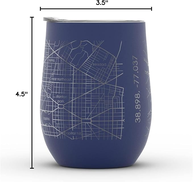 Well Told Engraved Washington DC Map Insulated Wine Tumbler, Etched Stainless Steel Cup (12 oz, Midnight Blue) City Map Insulated Tumbler, Custom Insulated Tumbler, Outdoor Drinkware