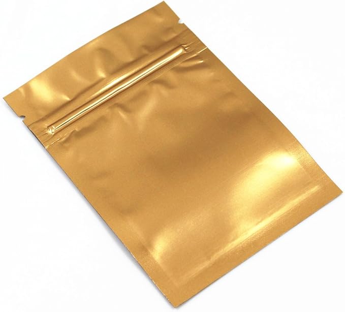 FERENLI 100Pcs Zipper Lock Self Seal Flat Pouch for Zip Aluminum Foil Lock Package Bag Coffee Food Storage Resealable Mylar Bags Heat Sealable Candy Reclosable Bags (10x15cm (3.9x5.9 inch), Gold)