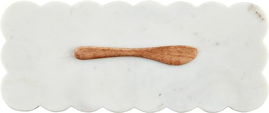 Mud Pie Scallop Marble Board Set, White, 12" x 5"