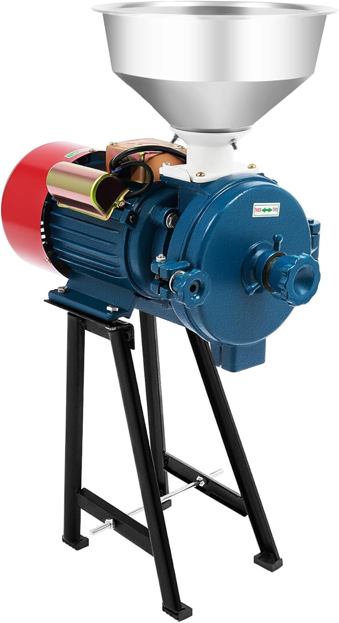 Electric Grain Mill Grinder 220V 2200W Commercial Wet Dry Corn Grinder Heavy Duty Feed Flour Mill Dry Grinding Machine for Cereals Corn Grain Wheat with Funnel