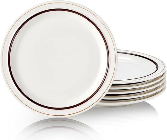 10.5-inch Porcelain Dinner Plate Set of 6 - Microwave, Oven and Dishwasher Safe, Scratch Resistant. (Brown)