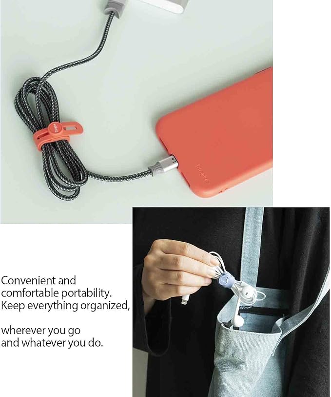 Ringke Silicone Cable Ties [Reusable Cable Management] Flexible Cord Organizer, Adjustable Length Long-lasting Durable Cable Clips - 15 Pack