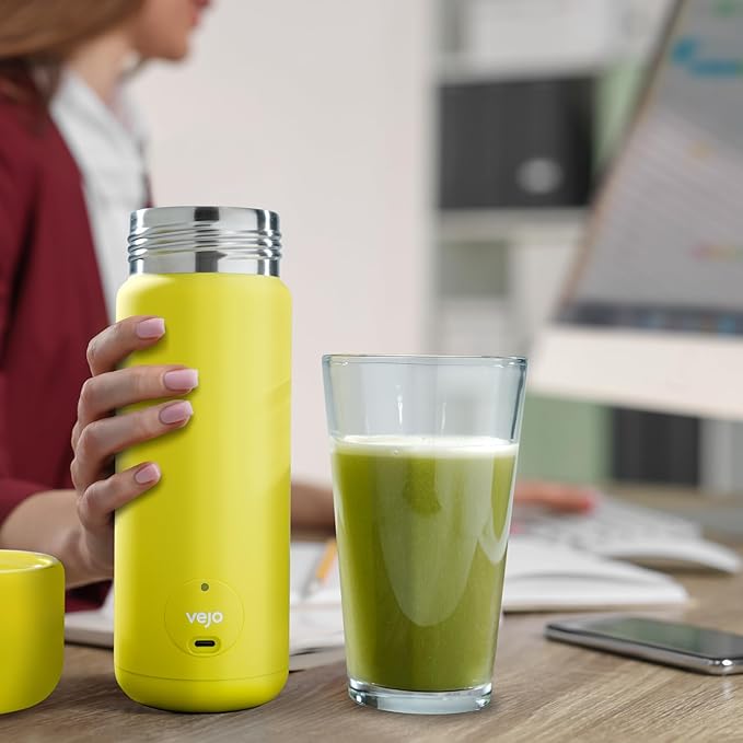 Vejo Portable Travel Blender for Protein Shakes & Powders | 12oz Rechargeable Personal Mixer Bottle | Stainless Steel Interior | Fits Car Cup Holders | Dishwasher Safe | Gym, School, Outdoors | Red