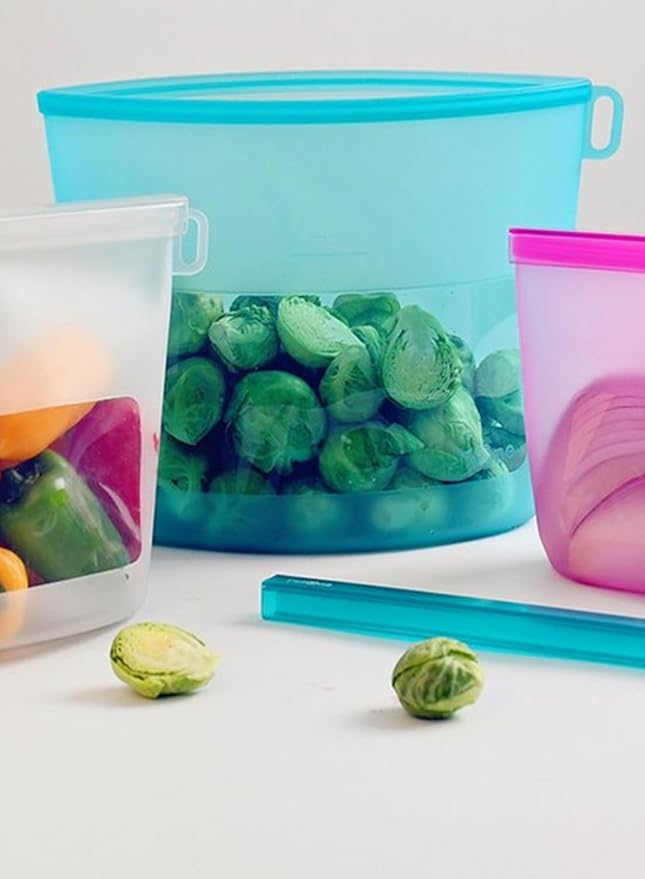 Reusable Silicone Food Storage Bags 4-Pack with 1 Sandwich, 1 Lunch, 1 Half-Gallon and 1 Gallon, Multi-Use & Sous Vide Stand-Up Container for Soup and Leftovers, Microwave, Dishwasher and Freezer Safe