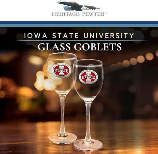 Heritage Pewter Iowa State Glass Goblets – Set of 2 | 12 OZ Goblet Wine Glasses | Expertly Crafted Pewter Glass