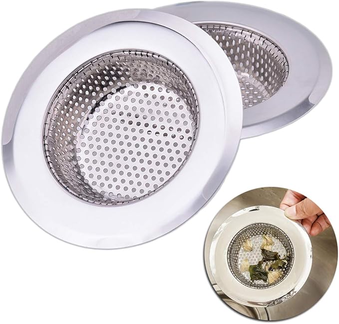 4.5 Inch Diameter Rim Heavy Duty Stainless Steel Kitchen Sink Basket Strainer, Large (Pack of 2)