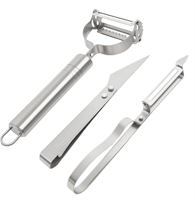 3-in-1 Vegetable Peeler - Ultra Sharp Slicer, Grater & Peeler with Ergonomic Design Grip for Effortless Peeling, Slicing and Grating for Fruit, Potatoes, Carrots, Apples
