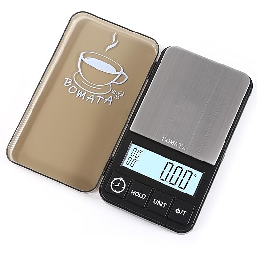 BOMATA 1000 g x 0.01 g Digital Scale with Timer, Mini Digital Small & Thin Travel Pocket Scale, Grams and Ounces with Silicone Mat, High Precision.. CS150 0.01 g