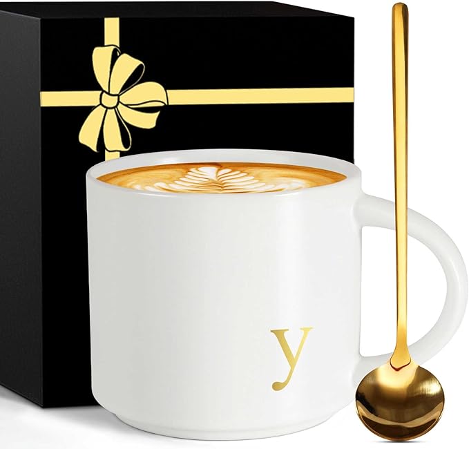 MNZZ Monogrammed Ceramic Large Coffee Mug Tea Cup Women Men Teacher Gifts Female Male Best New Appreciation Thank you Favorite Good Goodbye Retirement Friends Social Student Bestie,Y