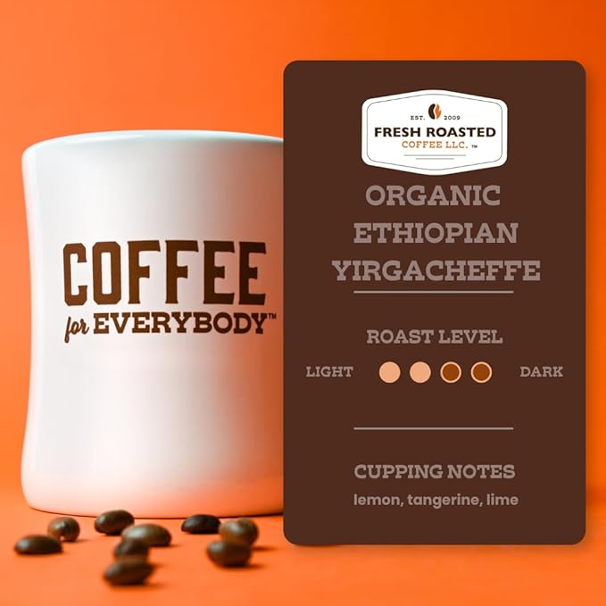 Fresh Roasted Coffee, Organic Ethiopian Yirgacheffe | USDA Organic, Kosher, 3rd Party Tested for Mold, Myco, Pesticides | 24 Pods for K Cup Brewers