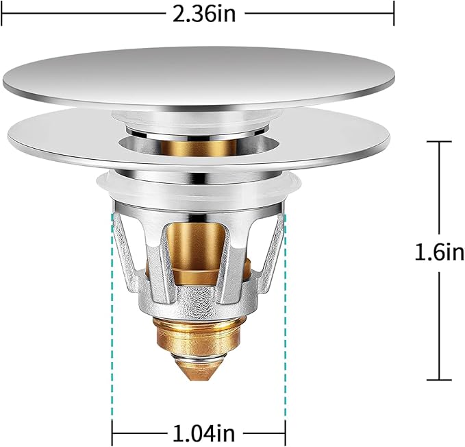 Universal Bathroom Sink Stopper with Hair Catcher, for 1.04-1.97 Inch Drain Hole, Spring Core Bathtub Drain Cover, Pop Up Sink Plug Basin Drain Strainer, Large Lid