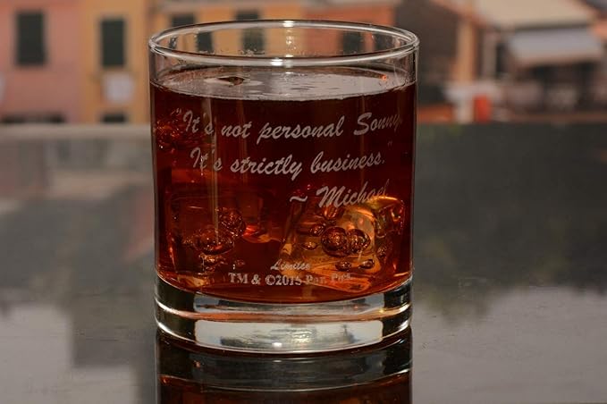 Official Godfather Etched Rocks Whiskey Glass - with Logo & Quote "It's not personal Sonny. It's strictly business" - Premium Quality, Handcrafted Glassware, 11oz. A Collectible Gift