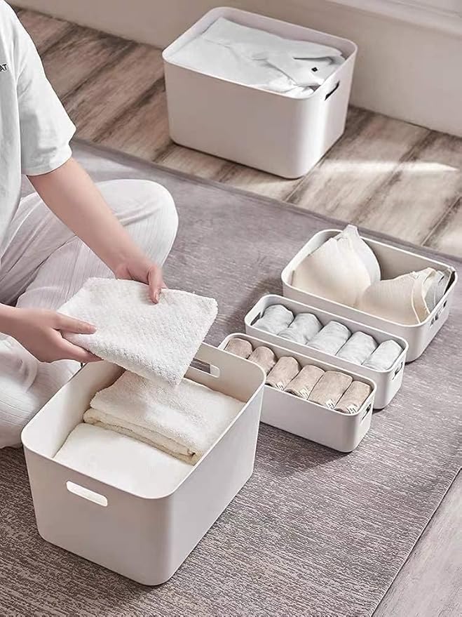 Set Of 6 Plastic Storage Bins,Versatile Kitchen Pantry Organization and Storage,for Plastic Storage Container Under Bed,Under Sink Bathroom Organizer (White, 4 XL+2 L)