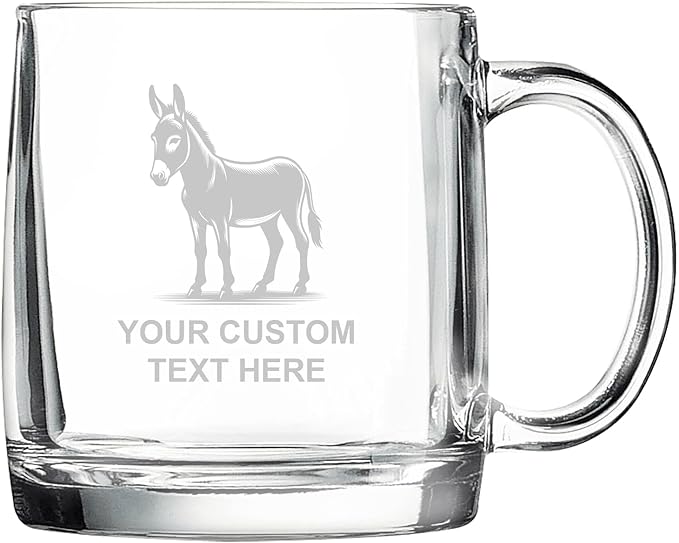 Donkey, Personalized 12.5 oz Polar Camel Glass Coffee Desk Mug – Custom Laser Engraved Clear Cup for Tea, Espresso, Latte, Whiskey - Microwave Safe/Made in USA
