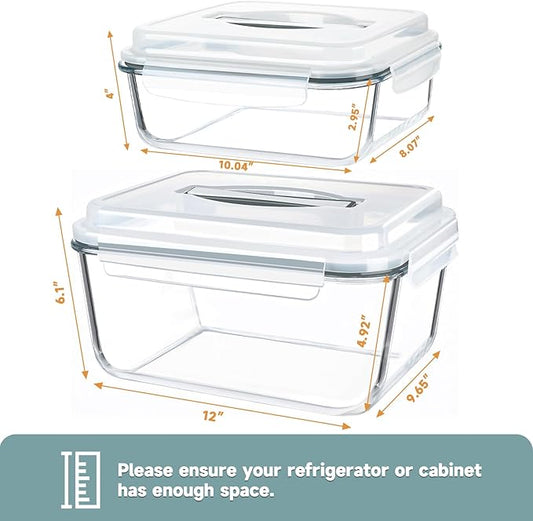 KOMUEE 220oz & 76.4oz Extra Large Glass Food Storage Containers with Airtight Lids, 2 Piece Big Glass Containers Set, Ideal for Storing Rotisserie Chicken, Lasagna,Salads,Fruits, Leak-proof & BPA-Free