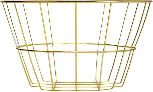 (1) Gold Wire Mental Modern Storage Basket 7.88Inch Decorative Round Open Design for Home Decor Organization Kitchen Bathroom Office Essentials