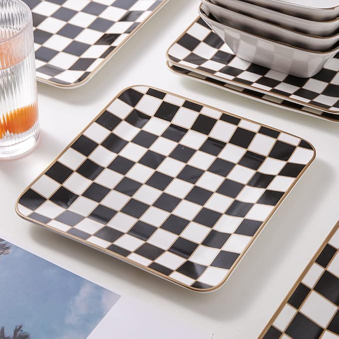 Porlien Checker Square Dinnerware Set for 4
