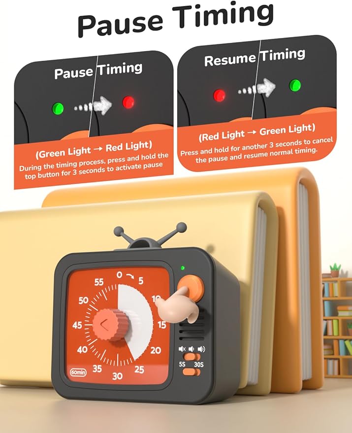 LIORQUE Visual Timer for Kids with Pause Function, 60-Minute Countdown Timers for Classroom Office Kitchen with Silent Operation, Kids Timer for Teaching
