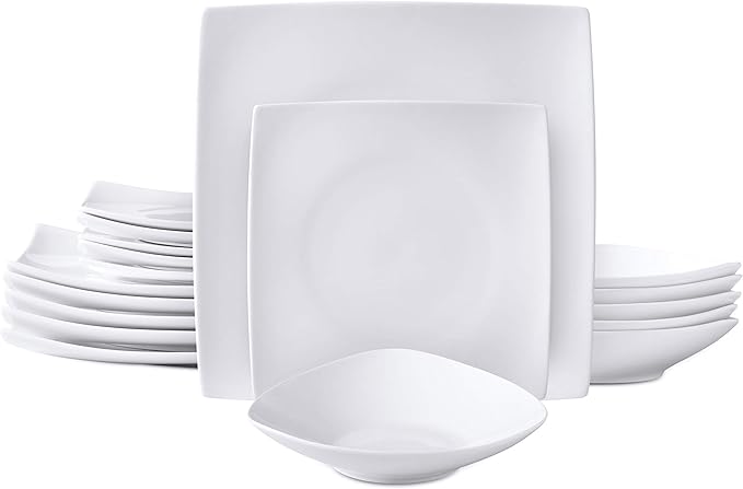 Bone China Square Shape, Elegance White 18pc Dinnerware Set